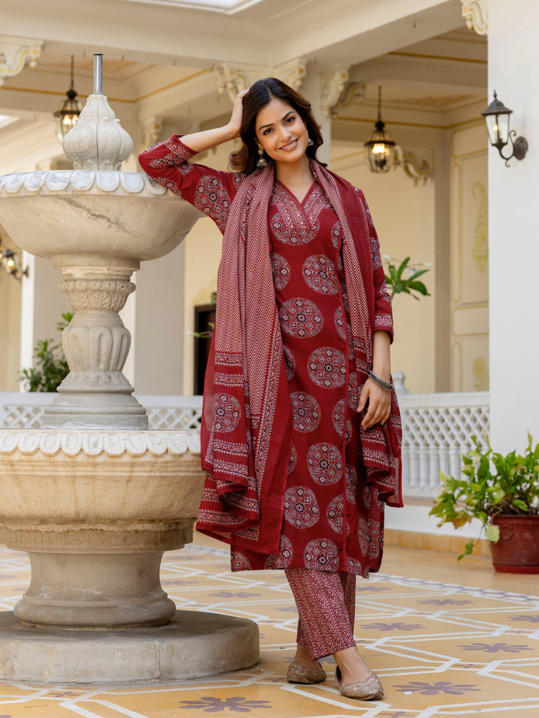 Cotton Printed Straight Kurti Pant Dupatta Set