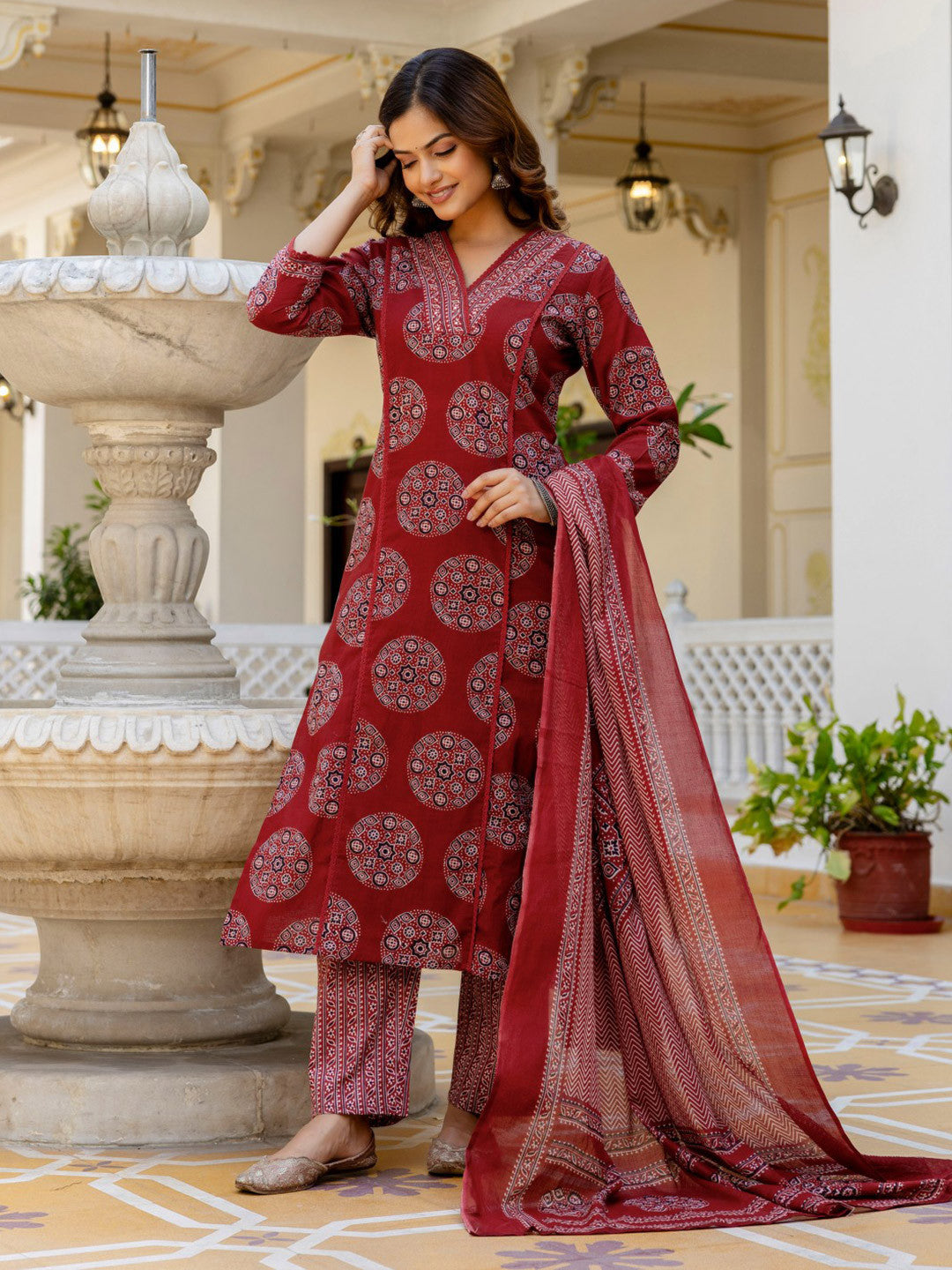 Cotton Printed Straight Kurti Pant Dupatta Set