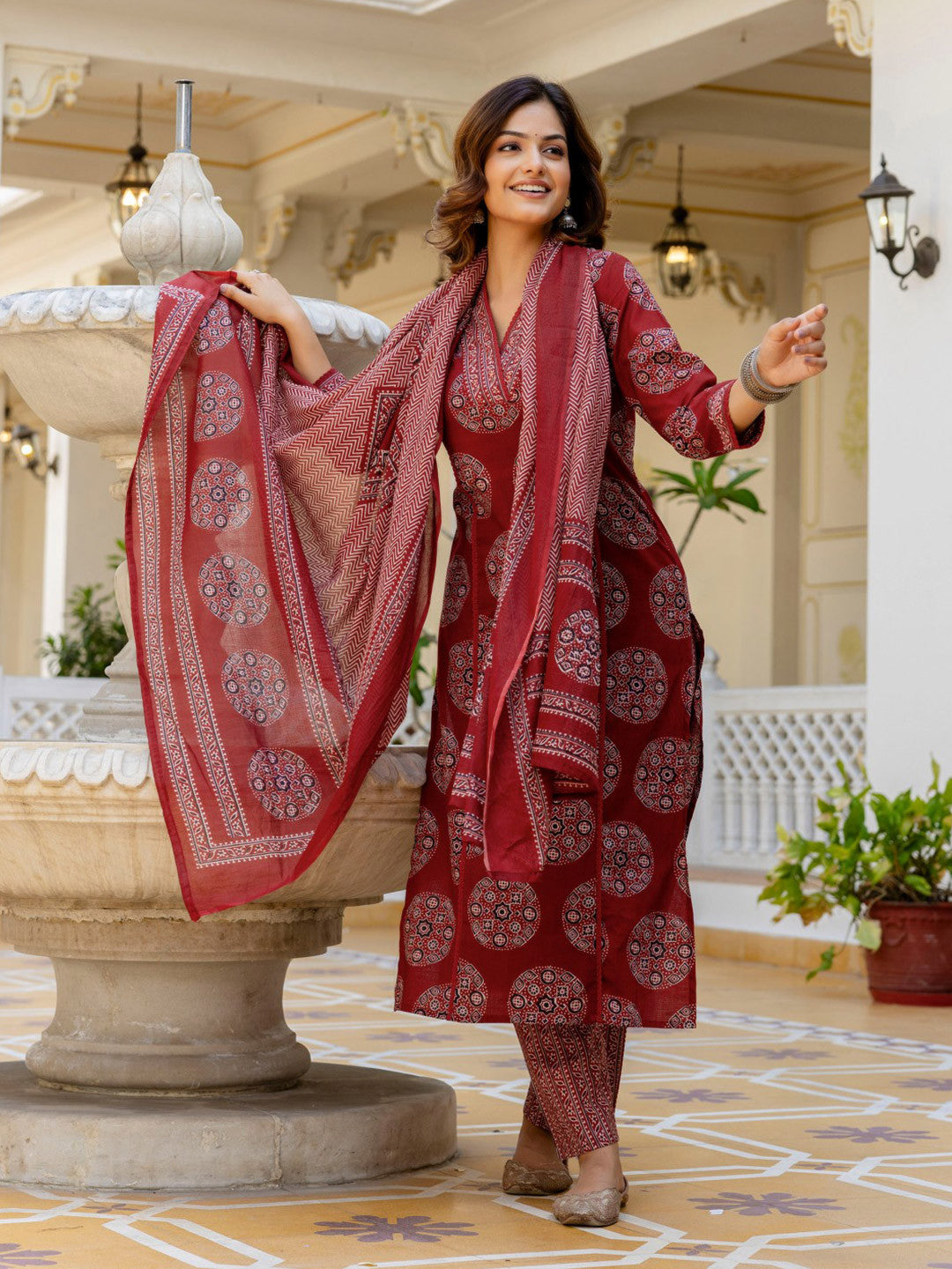 Cotton Printed Straight Kurti Pant Dupatta Set